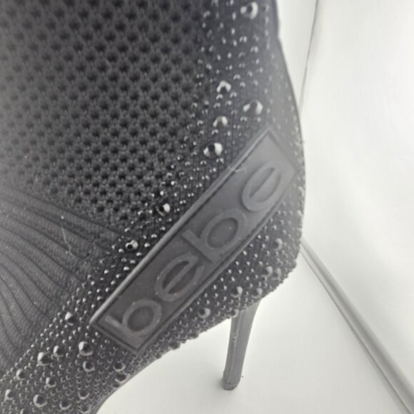 bebe Joselyn Knit Bootie Heels – Black Rhinestone Stiletto,Womens' size 7 - Picture 3 of 11